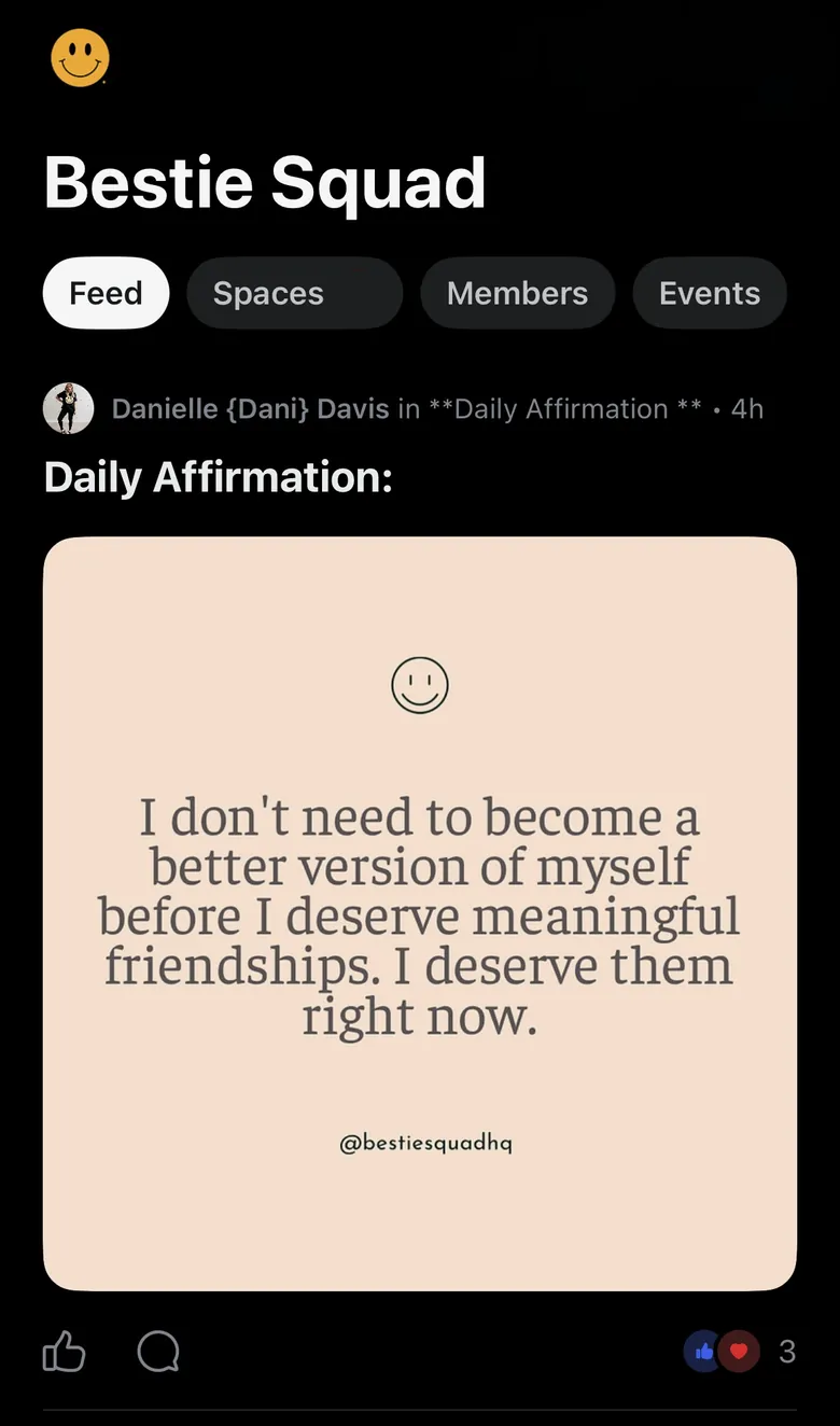 Screenshot: A Daily Affirmation from Dani in the app’s dark mode